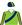 Apple green, dark blue sash, dark blue & yellow striped sleeves & cap