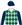 Light green & dark green diamonds, dark blue sleeves & cap