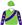Lime green, purple sash, purple sleeves with lime green stars, lime green cap with purple pompom