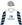 White, grey & navy stylised logo, grey & navy hooped sleeves, grey cap with navy pompom